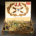 Lot 038 - Vintage Brass Stencil Letters and Numbers Set in Cigar Box, Missing Letter I and Number 7, Otherwise Complete with Extras