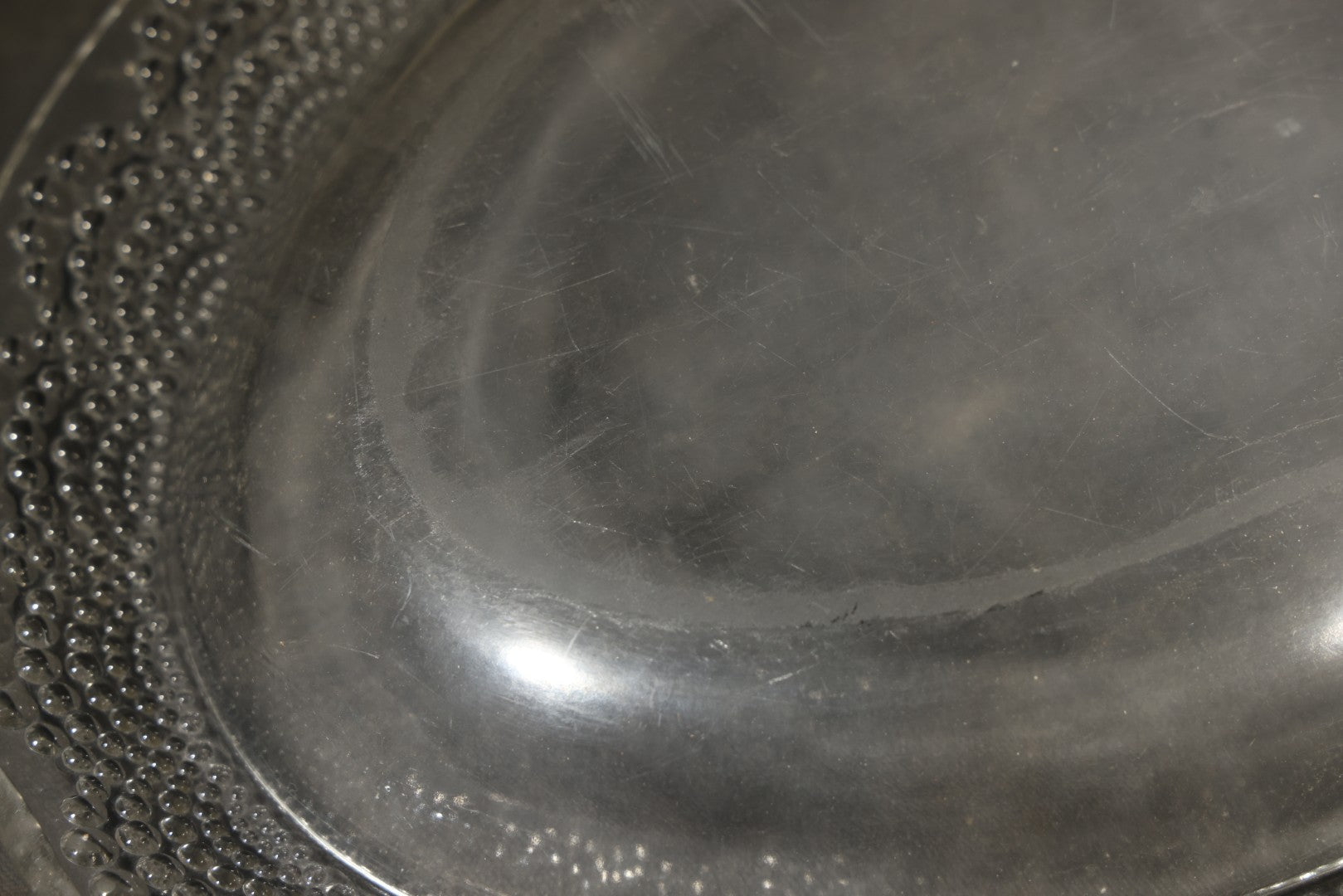 Vintage Lalique Clear Glass Oval Platter with Hobnail Rim Pattern, Signed R. Lalique, Note chip