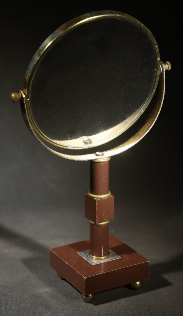 Vintage Vanity Mirror on Bakelite or Early Plastic Stand with Brass Accents