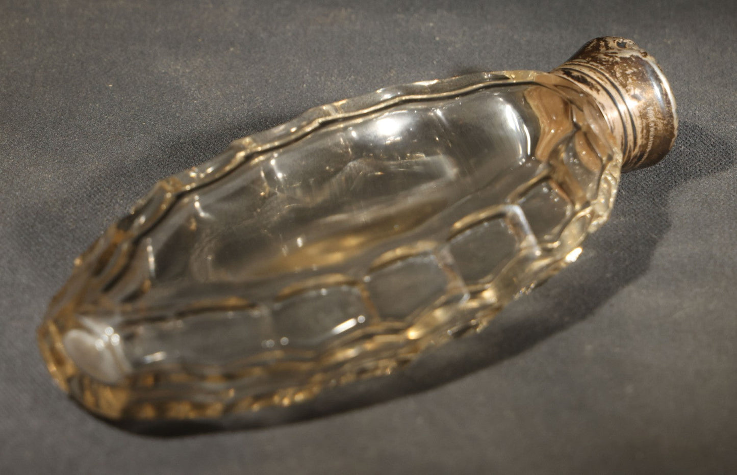 Vintage Scalloped Glass Flask with Sterling Silver Monogrammed Top, Note Chip