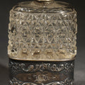 Lot 044 - Antique Cut Glass Flask with Silverplated Cap and Collar, Monogrammed "K.G.," Quadruple Plate, Derby Silverplate Co., 4-3/8" H