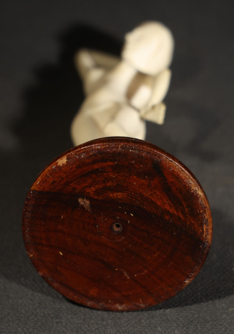 Vintage Carved Bone Female Nude Figure on Turned Wooden Base