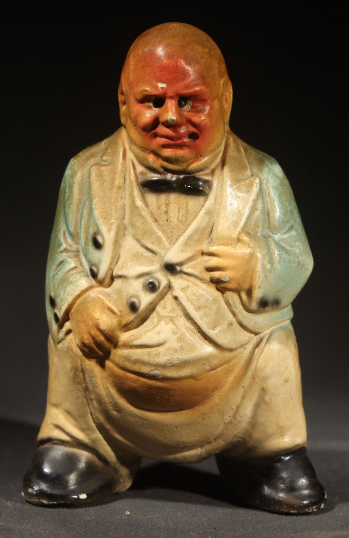 Vintage Chalkware Novelty Figure of a Squatting Man Pooping with Pants Down, Missing Pipe