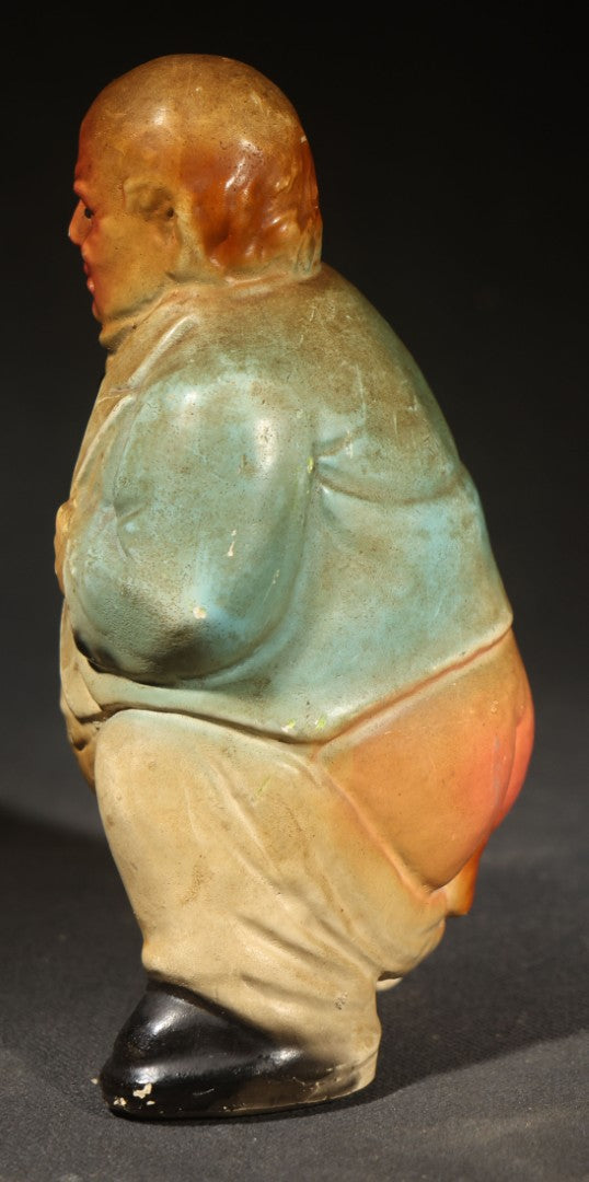 Vintage Chalkware Novelty Figure of a Squatting Man Pooping with Pants Down, Missing Pipe
