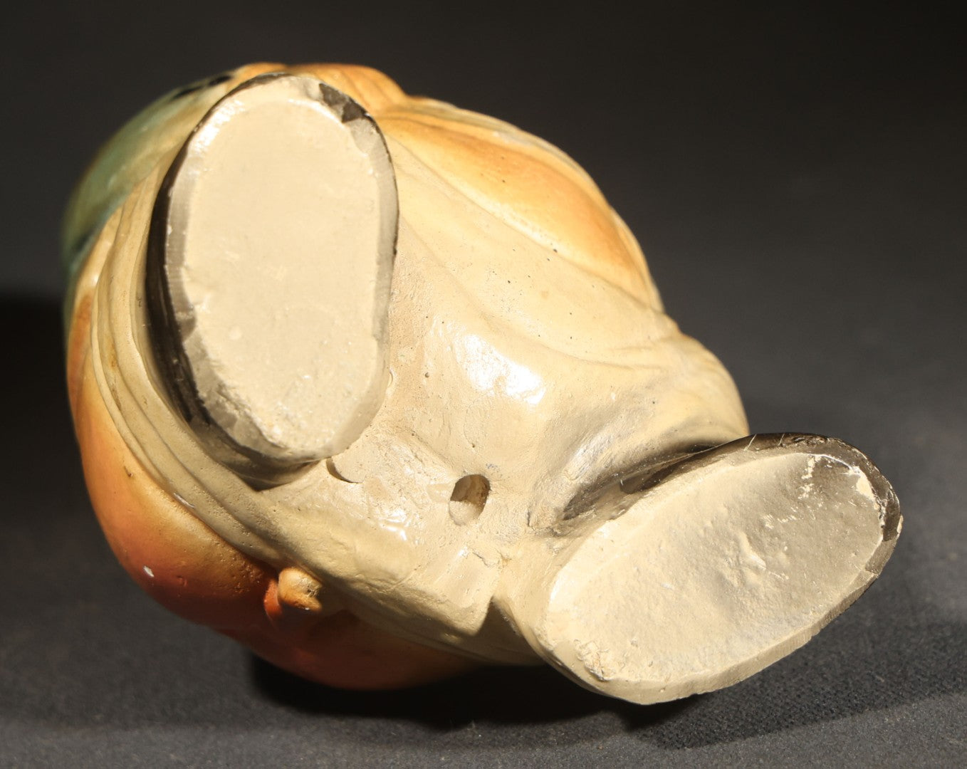 Vintage Chalkware Novelty Figure of a Squatting Man Pooping with Pants Down, Missing Pipe
