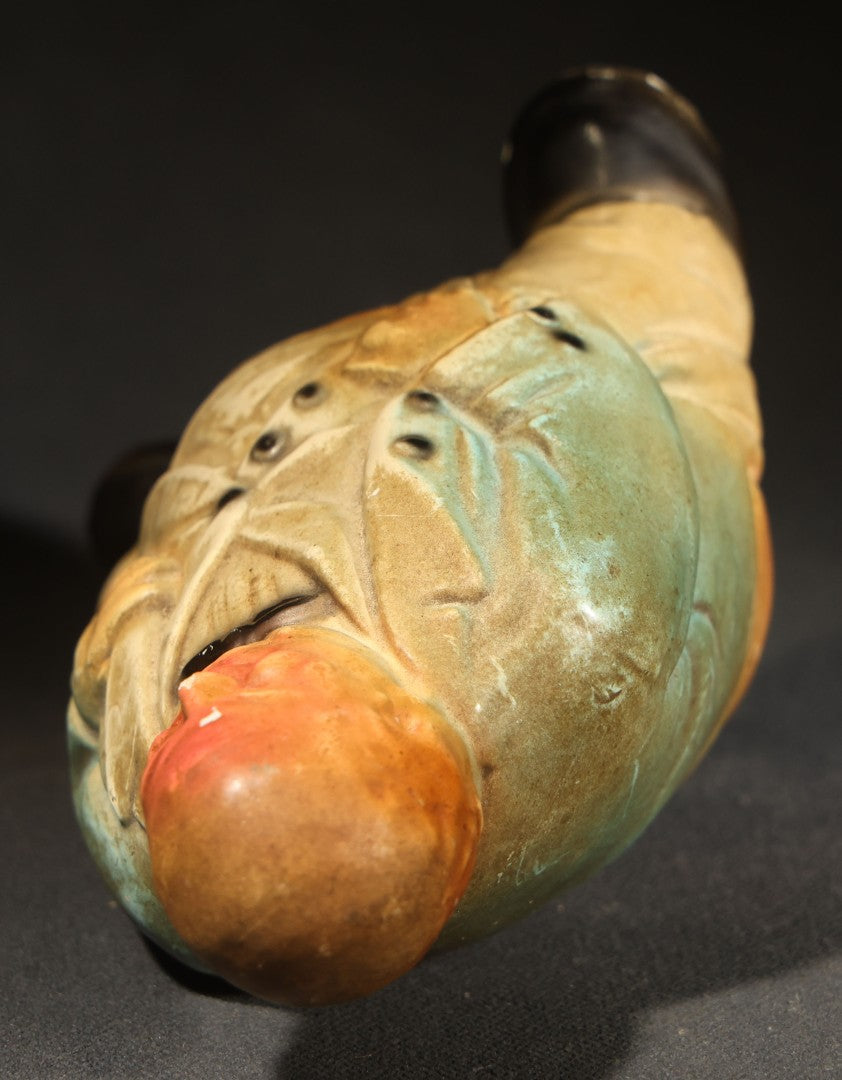 Vintage Chalkware Novelty Figure of a Squatting Man Pooping with Pants Down, Missing Pipe