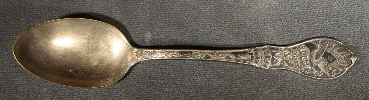 Pair of Antique Silver Plated Commemorative Military Souvenir Spoons including U.S.S. Maine and 1918 World War I Armistice