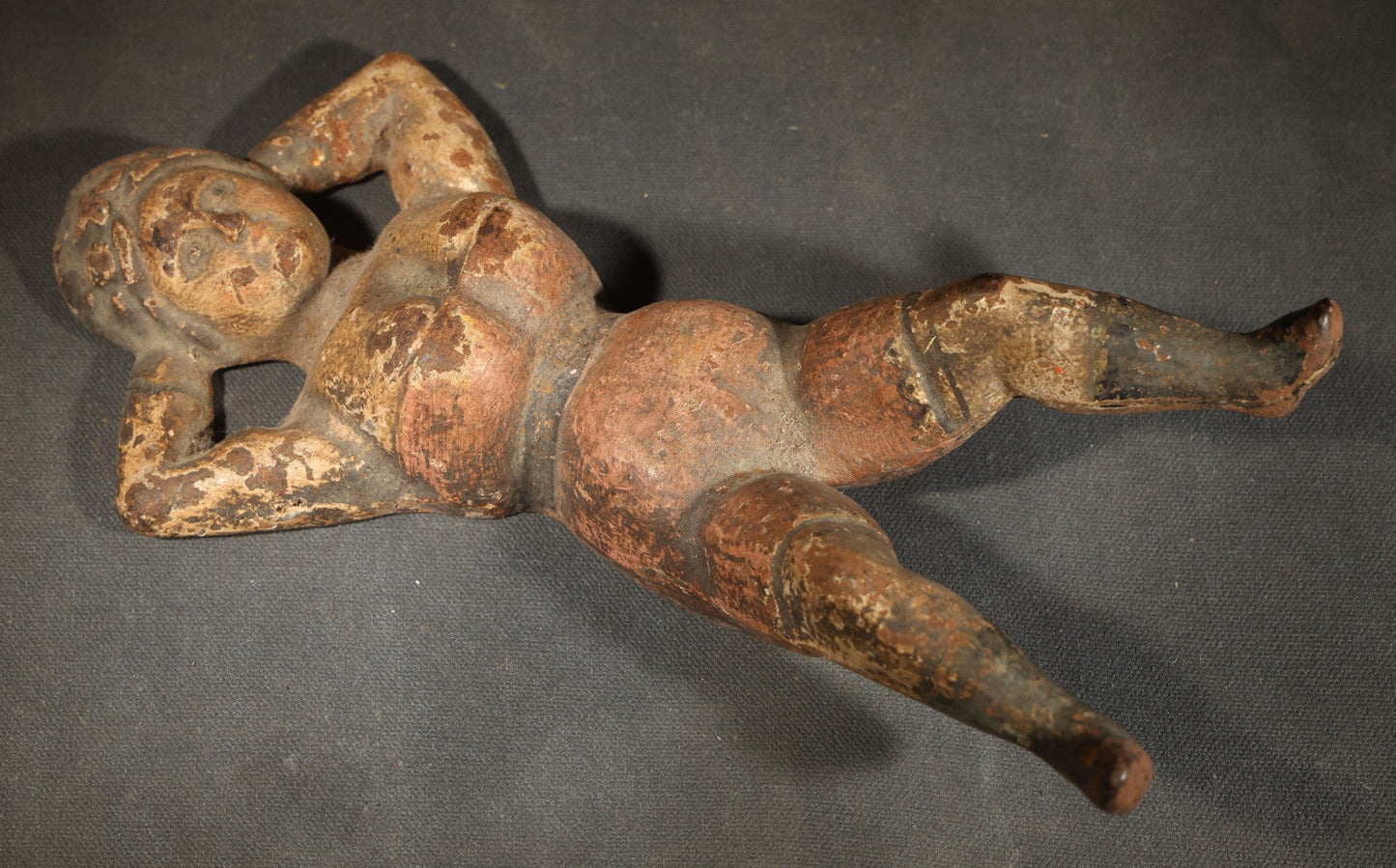 Antique Cast Iron "Naughty Nellie" Figural Boot Jack with Original Polychrome Paint