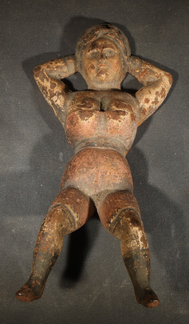 Antique Cast Iron "Naughty Nellie" Figural Boot Jack with Original Polychrome Paint