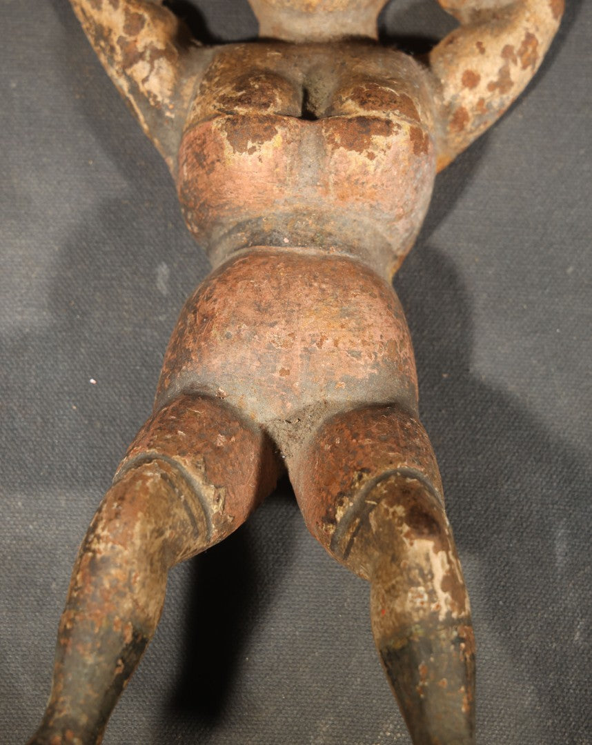 Antique Cast Iron "Naughty Nellie" Figural Boot Jack with Original Polychrome Paint