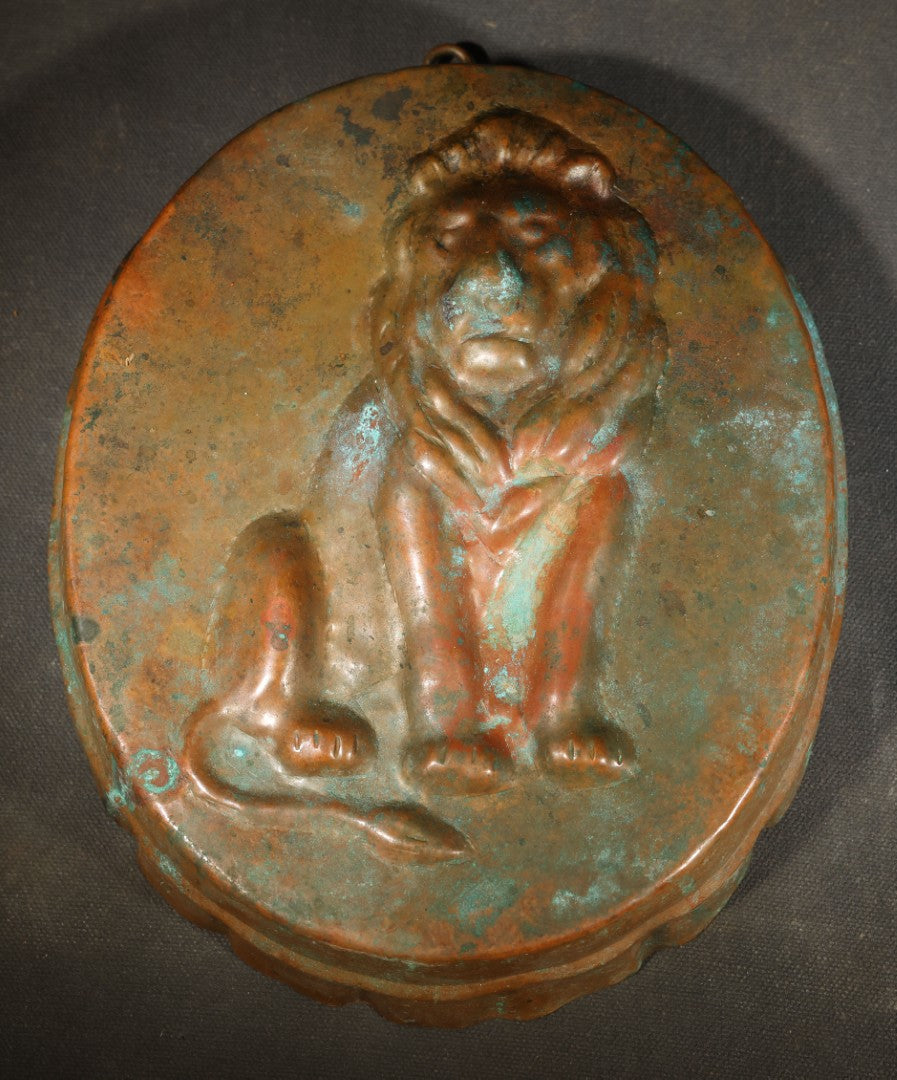 Vintage Copper Toned Lion Mold with Seated Lion Design, Marked Made in Switzerland