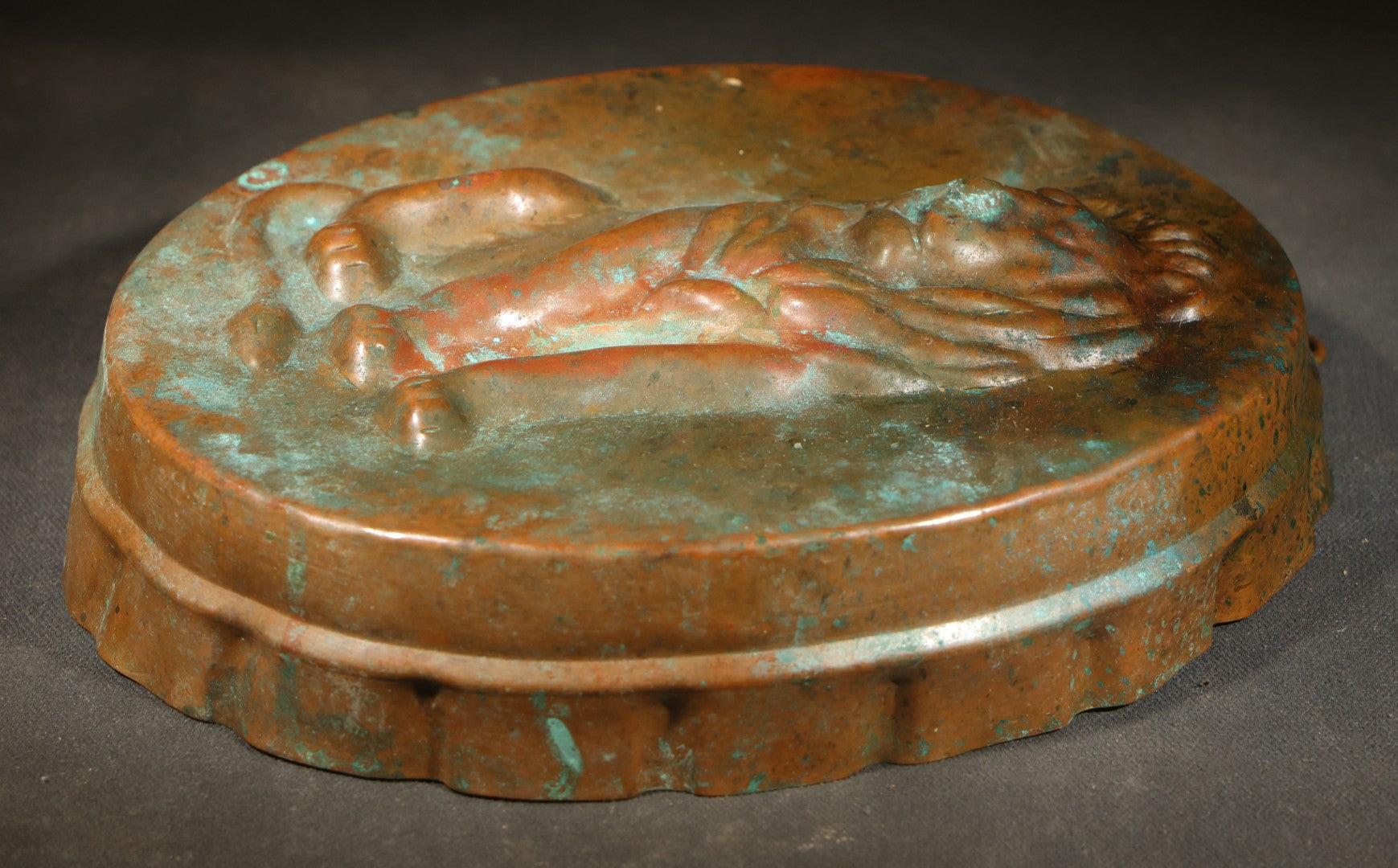 Vintage Copper Toned Lion Mold with Seated Lion Design, Marked Made in Switzerland
