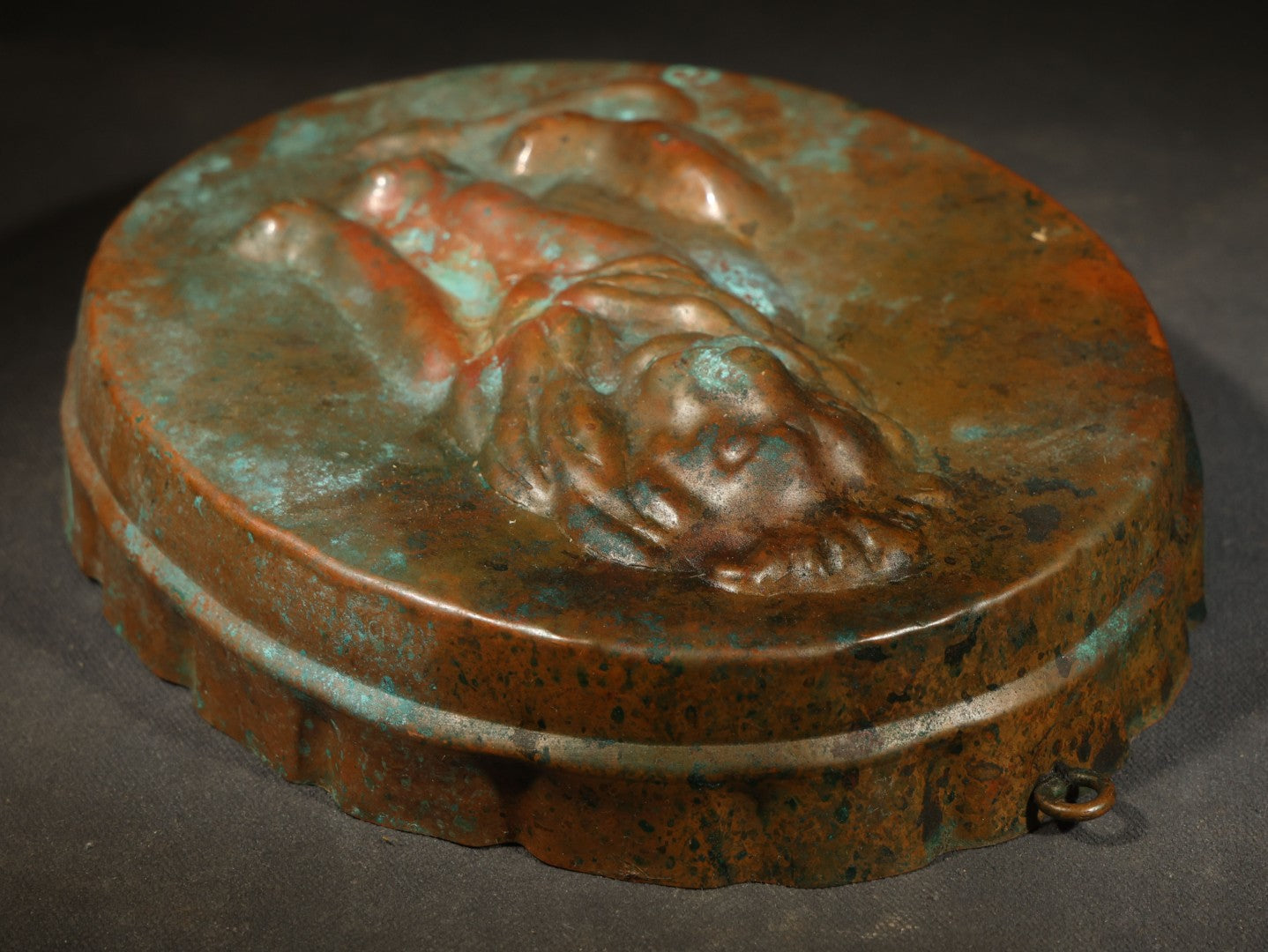 Vintage Copper Toned Lion Mold with Seated Lion Design, Marked Made in Switzerland