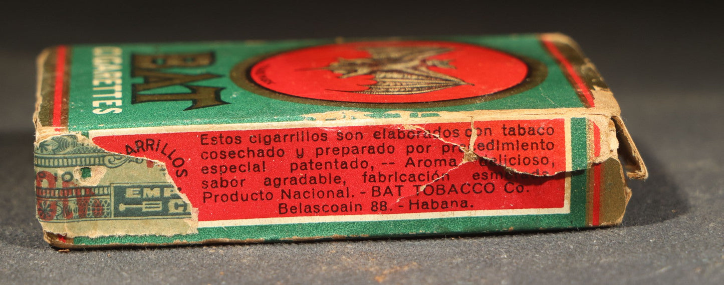 Vintage Bat Cigarettes Tobacco Package with Bat Trademark Logo, Bat Tobacco Co., Havana, Cuba