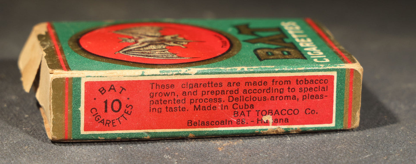 Vintage Bat Cigarettes Tobacco Package with Bat Trademark Logo, Bat Tobacco Co., Havana, Cuba