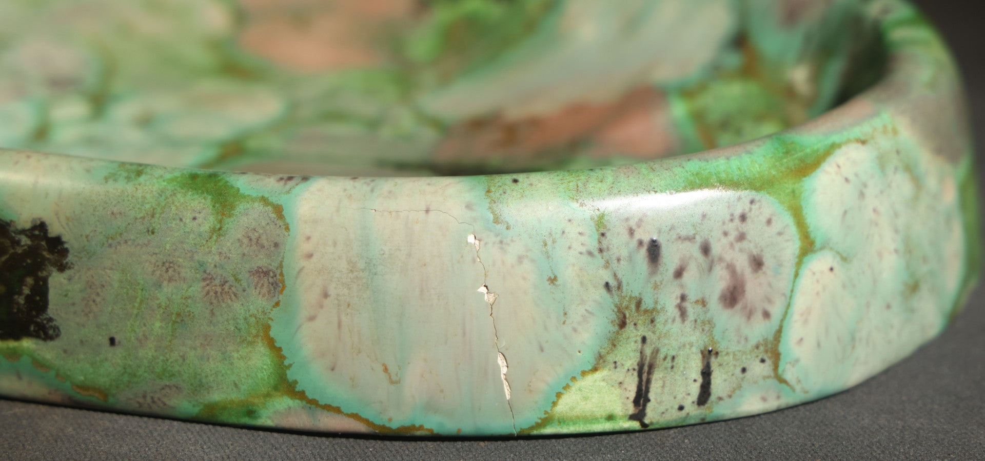 Vintage Kodiak Bear Paw Ceramic Footprint Ashtray Signed Kodiak Alaska 1968 Green Turquoise Copper Variegated Glaze