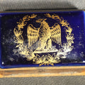 Lot 065 - Vintage Blue Enamel Match Safe with Gold American Eagle and Foliate Wreath Decoration, 1-3/4" L
