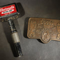Lot 068 - Pair of Vintage Beer Advertising Items Including Rheingold Extra Dry Lager Beer Tap Handle and Reproduction Coors Banquet Beer Brass Belt Buckle with Lions and Barrel Design, Manufactured by Adolph Coors Company, Golden, Colorado