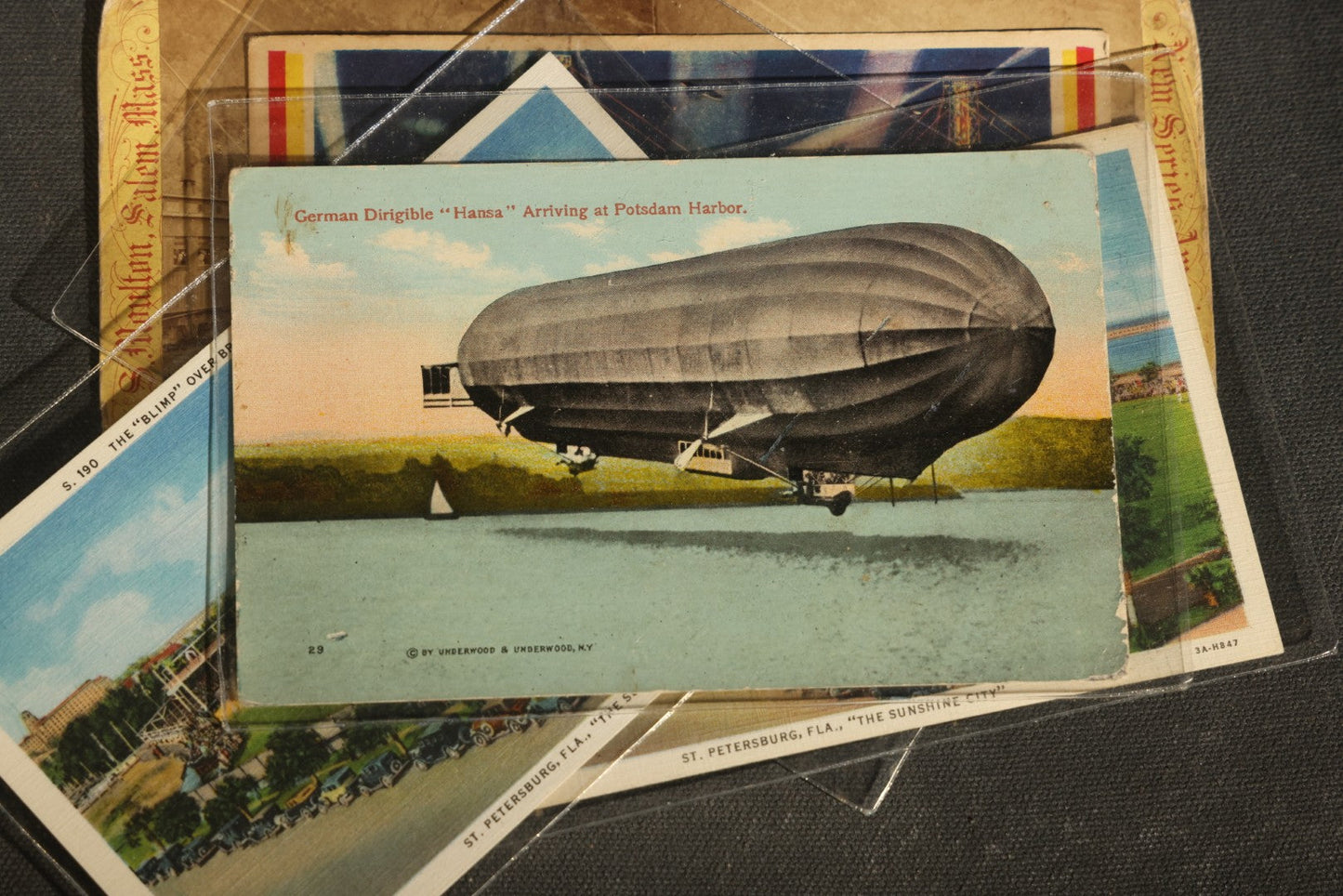 Grouping of 20+ Vintage Zeppelin and Dirigible Ephemera including Real Photo Postcards R.P.P.C., Seaside Heights Souvenir, and Portrait of Ferdinand Von Zeppelin