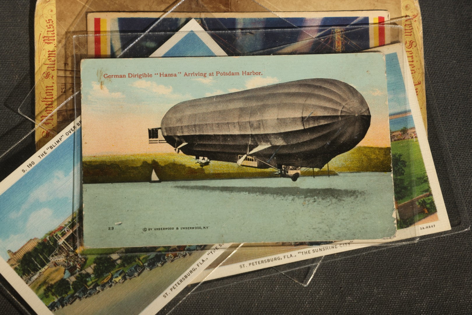 Grouping of 20+ Vintage Zeppelin and Dirigible Ephemera including Real Photo Postcards R.P.P.C., Seaside Heights Souvenir, and Portrait of Ferdinand Von Zeppelin