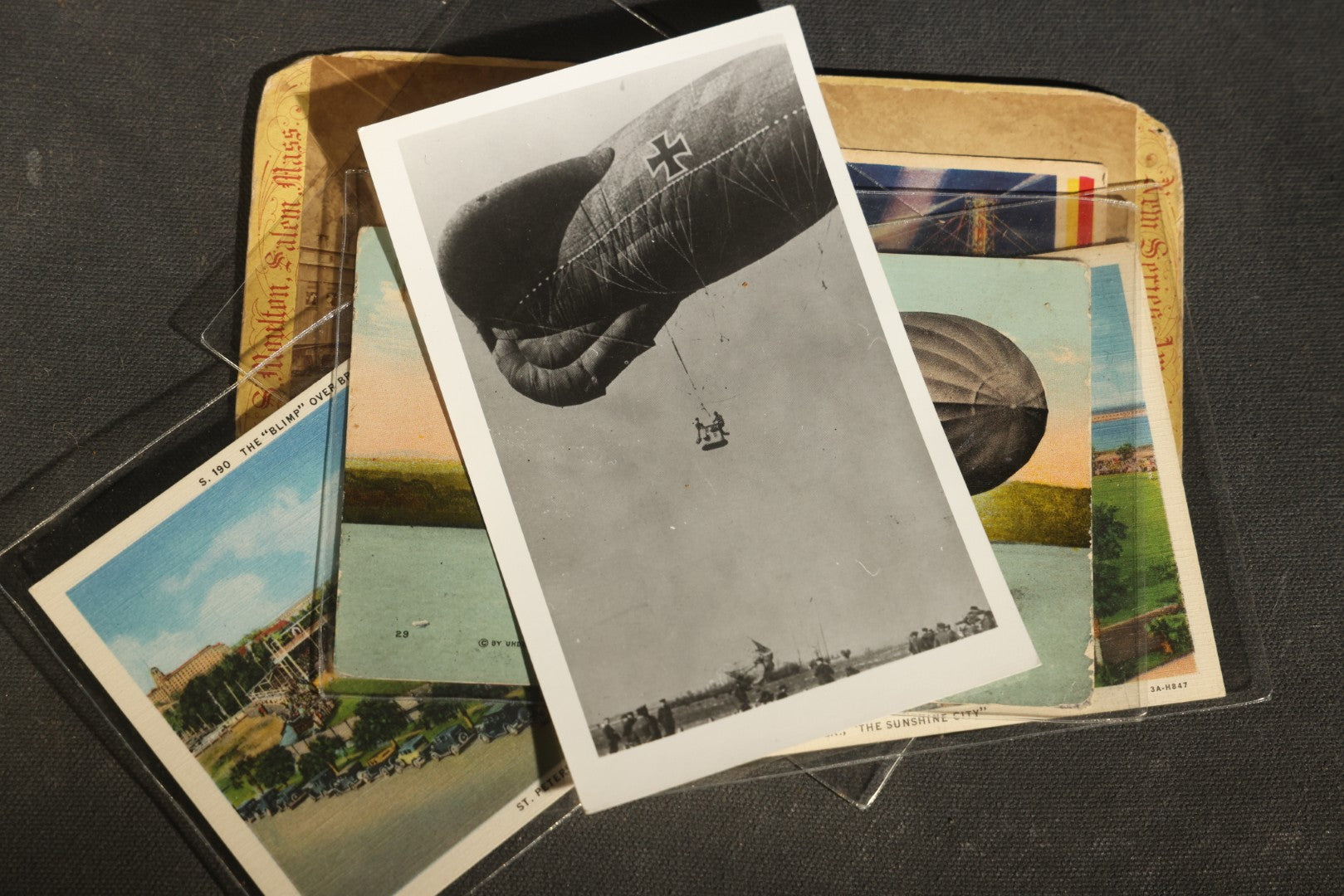 Grouping of 20+ Vintage Zeppelin and Dirigible Ephemera including Real Photo Postcards R.P.P.C., Seaside Heights Souvenir, and Portrait of Ferdinand Von Zeppelin