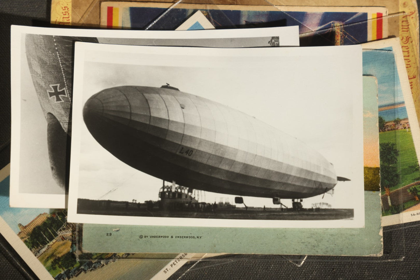 Grouping of 20+ Vintage Zeppelin and Dirigible Ephemera including Real Photo Postcards R.P.P.C., Seaside Heights Souvenir, and Portrait of Ferdinand Von Zeppelin