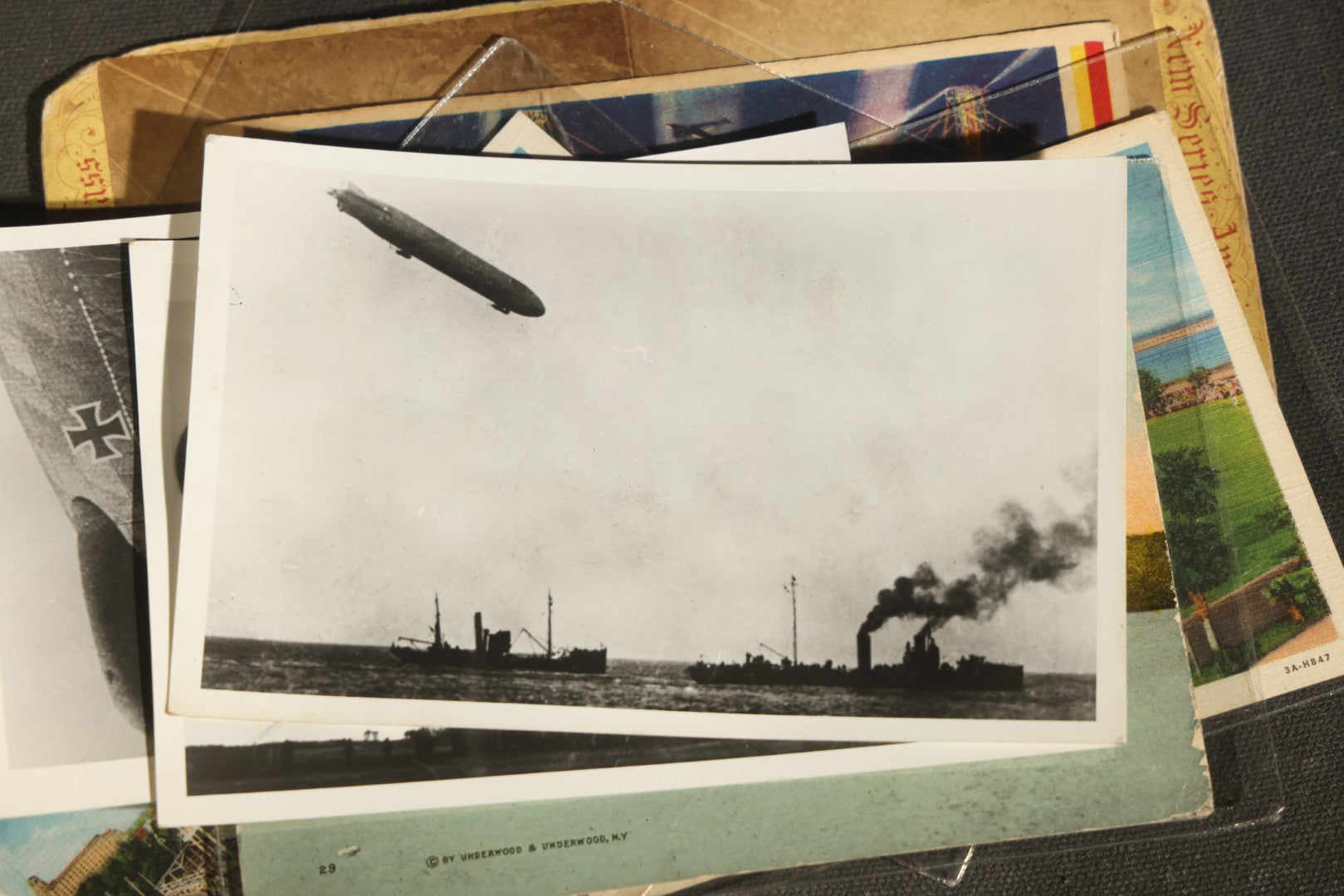 Grouping of 20+ Vintage Zeppelin and Dirigible Ephemera including Real Photo Postcards R.P.P.C., Seaside Heights Souvenir, and Portrait of Ferdinand Von Zeppelin