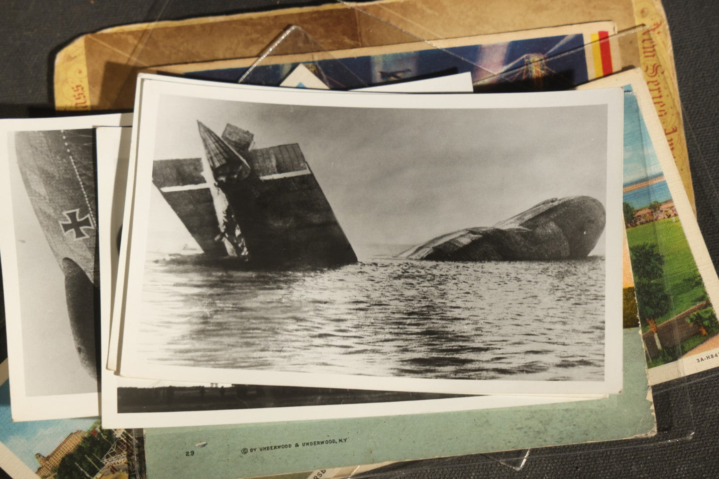 Grouping of 20+ Vintage Zeppelin and Dirigible Ephemera including Real Photo Postcards R.P.P.C., Seaside Heights Souvenir, and Portrait of Ferdinand Von Zeppelin