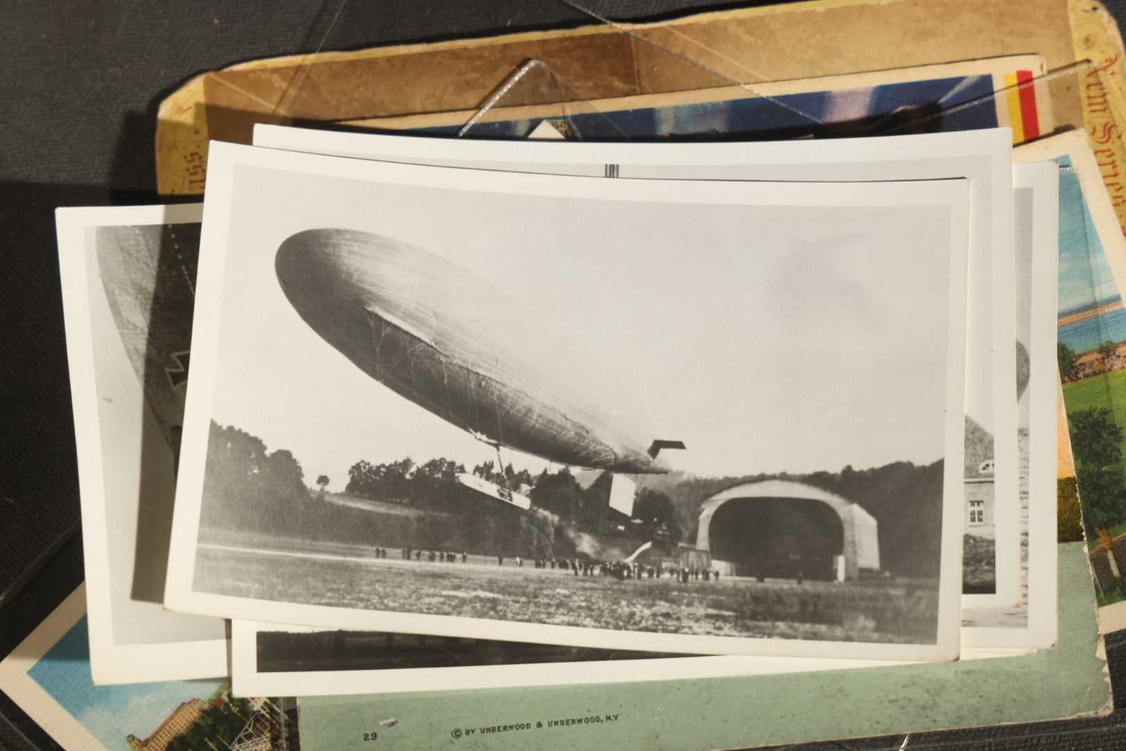 Grouping of 20+ Vintage Zeppelin and Dirigible Ephemera including Real Photo Postcards R.P.P.C., Seaside Heights Souvenir, and Portrait of Ferdinand Von Zeppelin