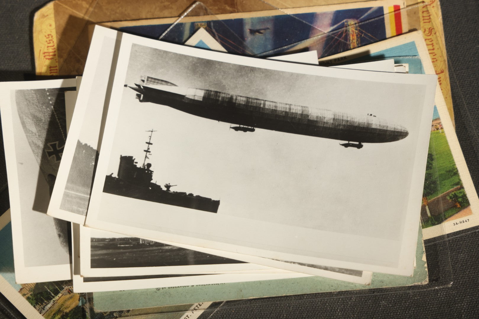 Grouping of 20+ Vintage Zeppelin and Dirigible Ephemera including Real Photo Postcards R.P.P.C., Seaside Heights Souvenir, and Portrait of Ferdinand Von Zeppelin