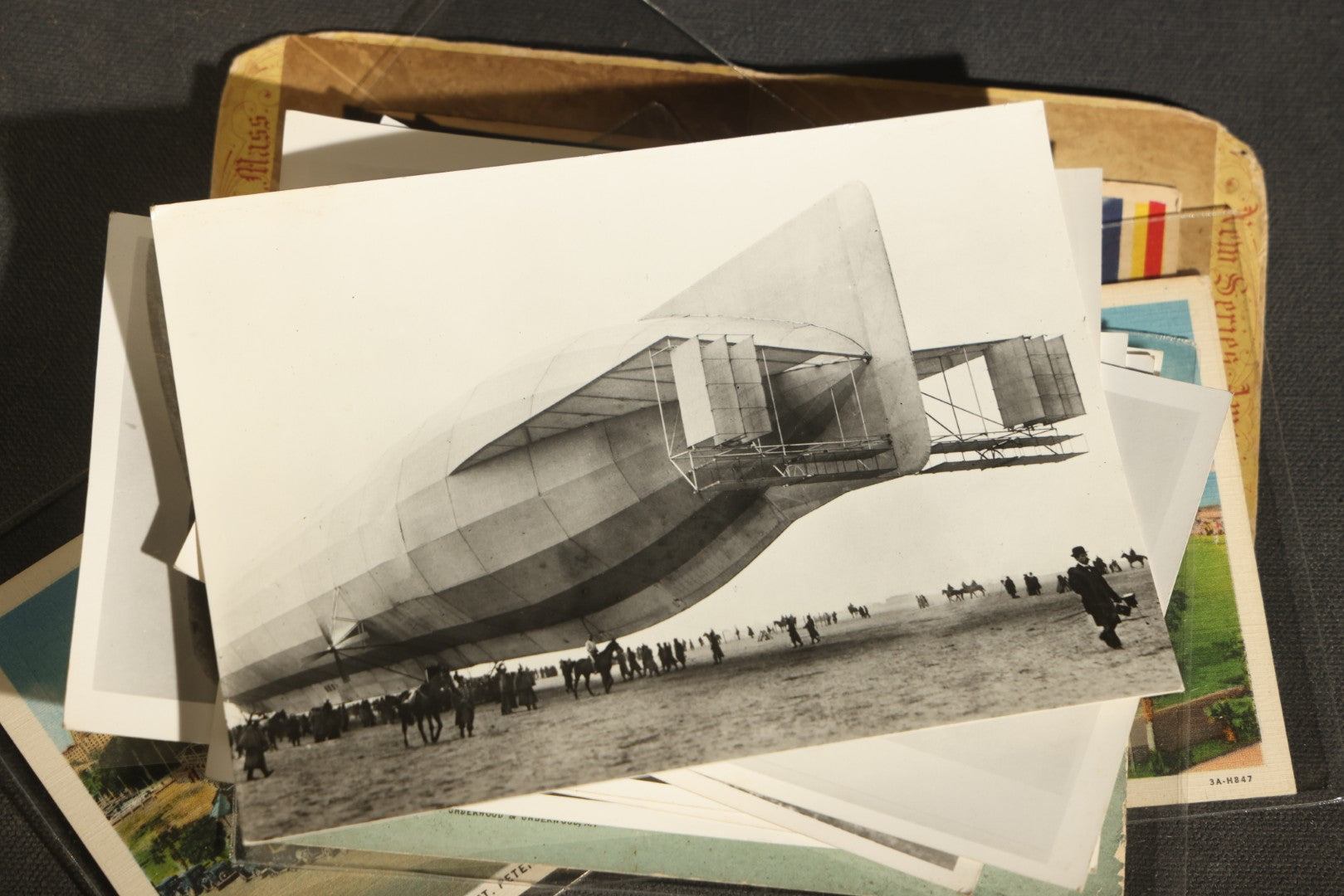 Grouping of 20+ Vintage Zeppelin and Dirigible Ephemera including Real Photo Postcards R.P.P.C., Seaside Heights Souvenir, and Portrait of Ferdinand Von Zeppelin