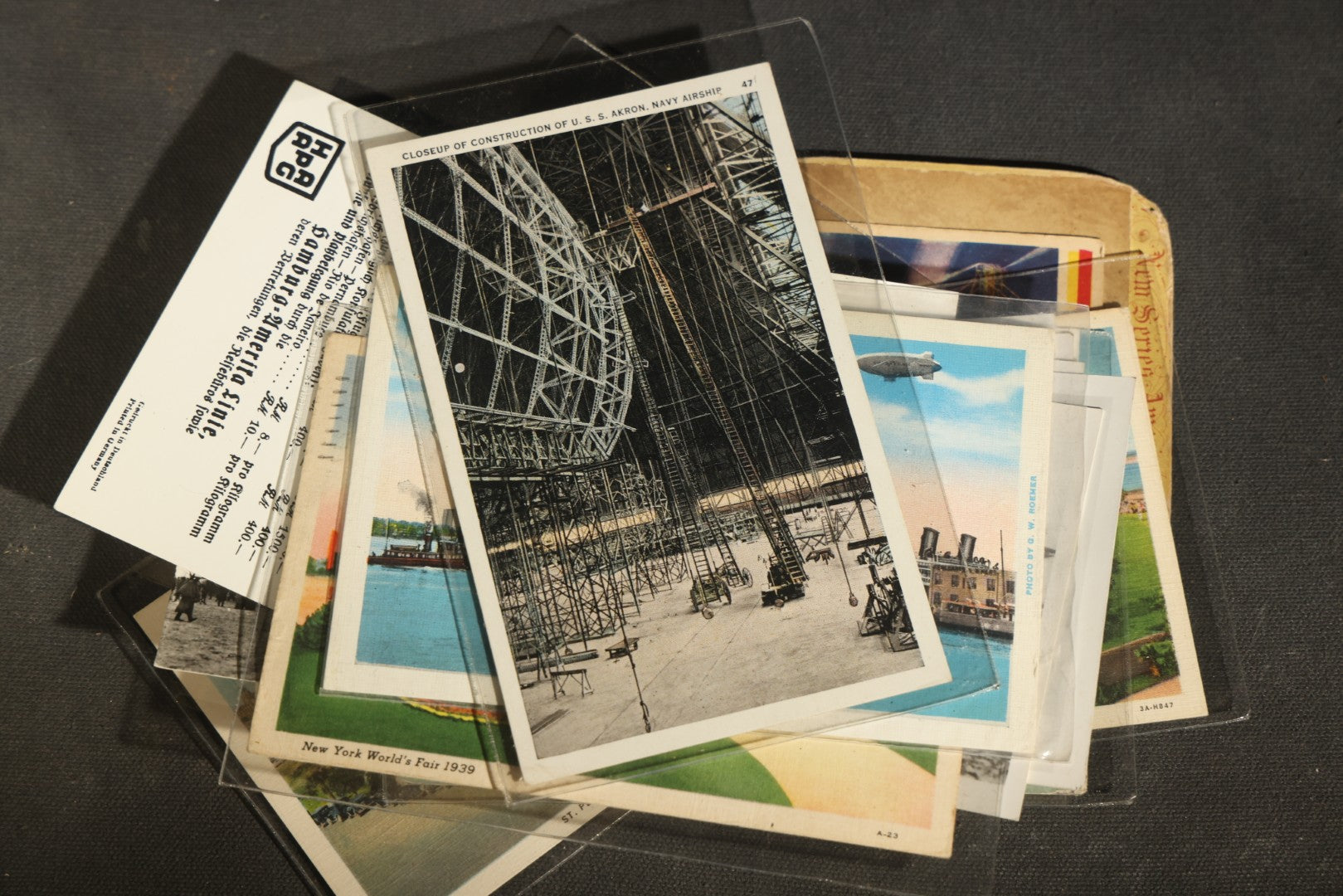 Grouping of 20+ Vintage Zeppelin and Dirigible Ephemera including Real Photo Postcards R.P.P.C., Seaside Heights Souvenir, and Portrait of Ferdinand Von Zeppelin