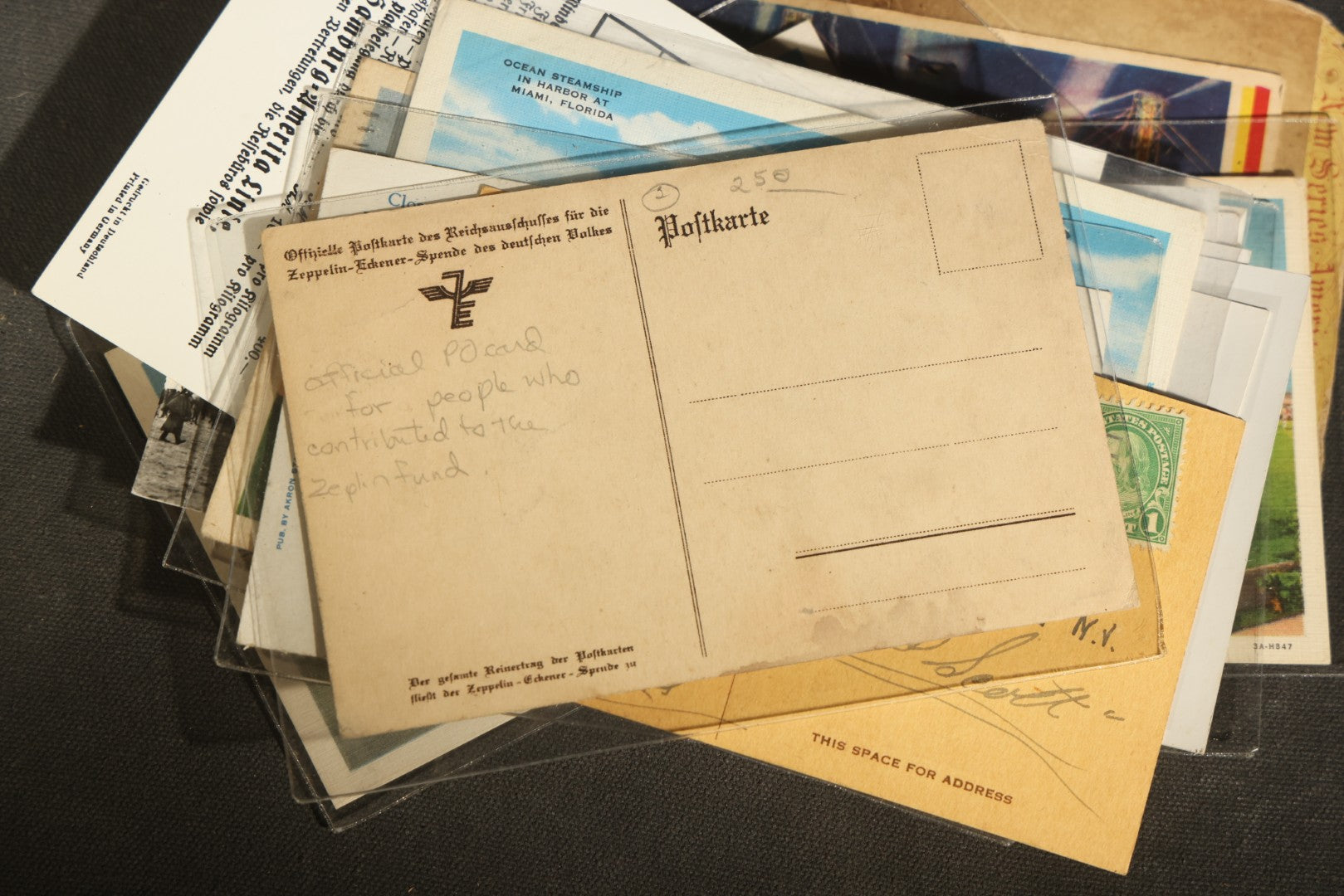 Grouping of 20+ Vintage Zeppelin and Dirigible Ephemera including Real Photo Postcards R.P.P.C., Seaside Heights Souvenir, and Portrait of Ferdinand Von Zeppelin