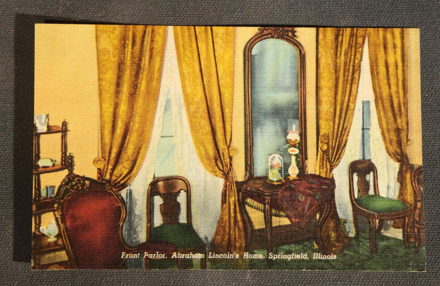 Grouping of Four Vintage Postcards of Abraham Lincoln Home, Springfield, Illinois and Lincoln Birthplace, Kentucky including Dining Room, Front Parlor, Walnut Stairway
