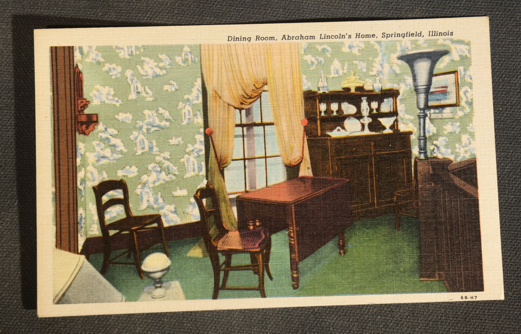 Grouping of Four Vintage Postcards of Abraham Lincoln Home, Springfield, Illinois and Lincoln Birthplace, Kentucky including Dining Room, Front Parlor, Walnut Stairway