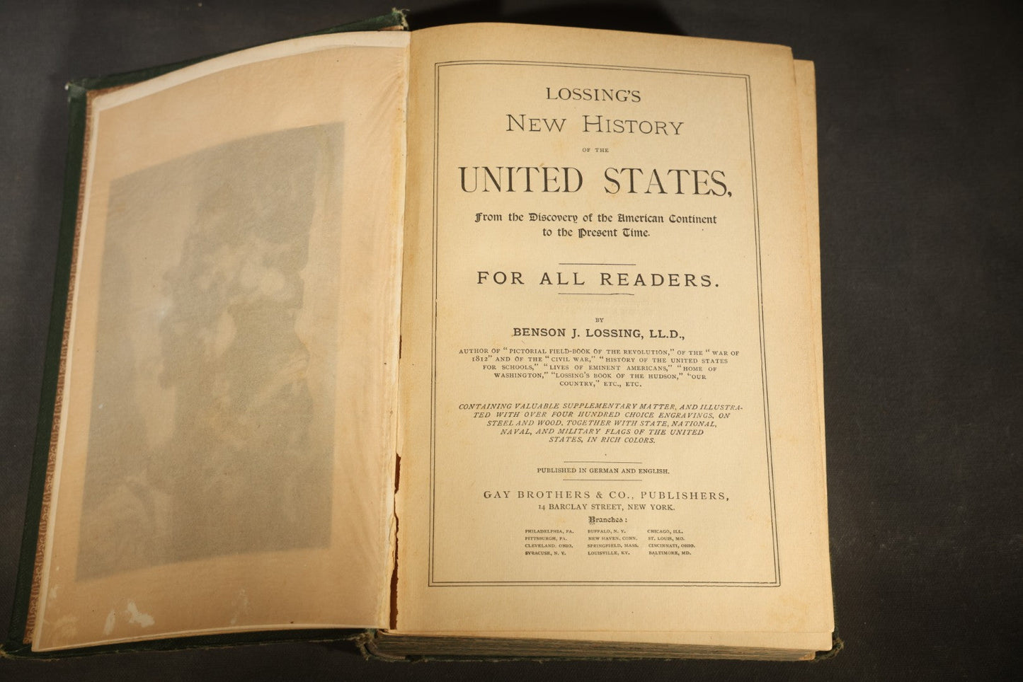 "Lossing's New History of the United States" Antique American History Book by Benson J. Lossing, LL.D., Published by Gay Brothers & Co., New York, 1892