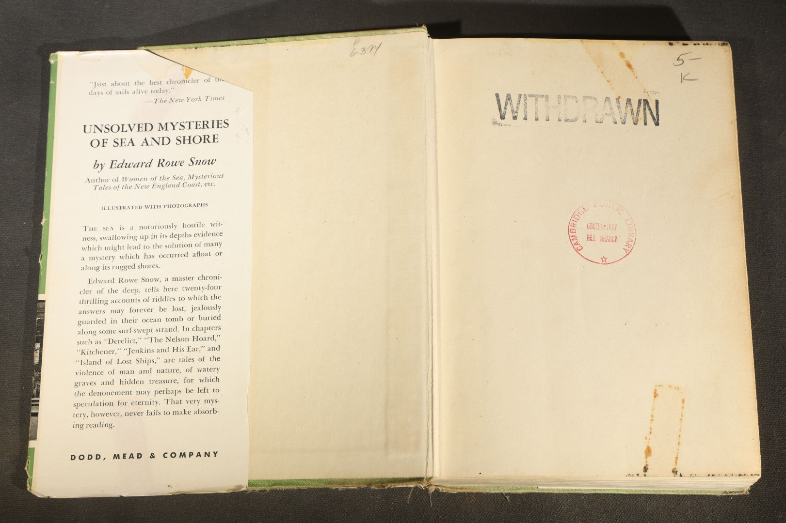 "Unsolved Mysteries of Sea and Shore" Vintage Maritime Mystery Book by Edward Rowe Snow