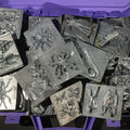 Lot 086 - Grouping of 47 Vintage Creepy Crawler Metal Molds Including Spiders, Skulls, Insects, and Monsters, Mostly Copyright 1994 by Toymax, with Purple Plastic Toymax Carrying Case
