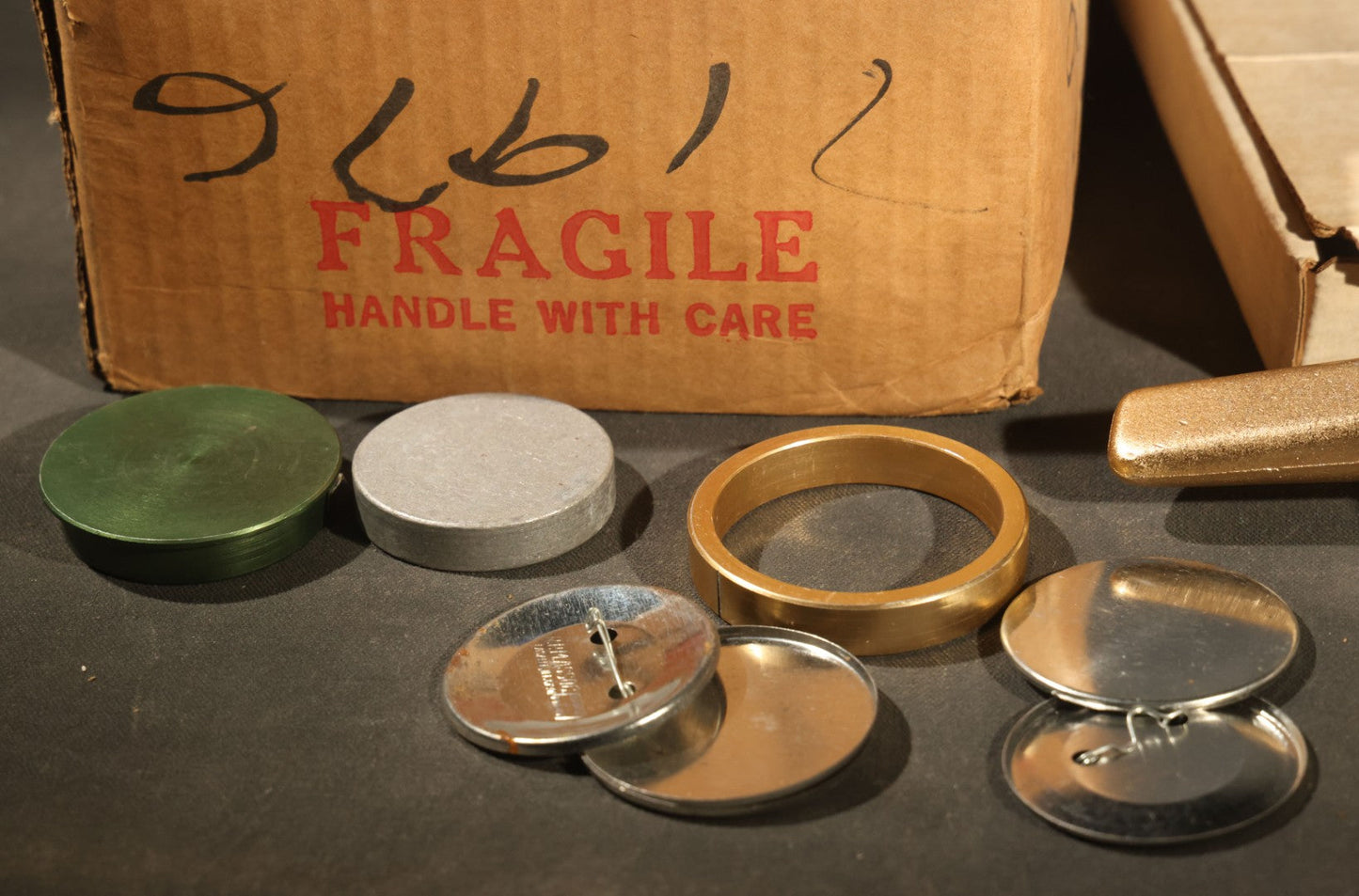 Vintage Badge-A-Mint Hand Press and Cut-A-Circle Paper Cutter Button Making Kit With Button Parts, Manufactured by RPM Associates Ltd., La Salle, Illinois