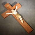 Lot 090 - Vintage Wood Crucifix with Plaster Corpus and I.N.R.I. Plaque, 6-3/4" W x 11-7/8" H