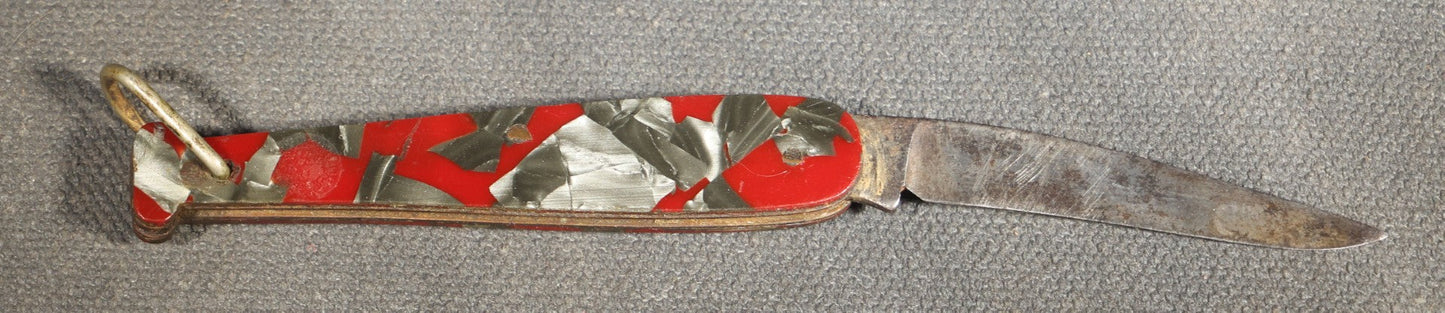 Vintage Celluloid Baseball Bat Form Single Blade Folding Pocket Knife with Etched Babe Ruth Signature, Manufactured by Camillus Cutlery Co., Camillus, New York