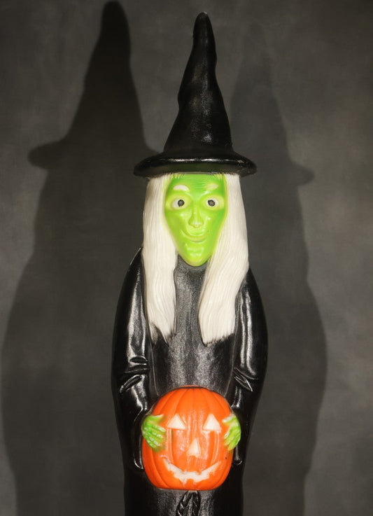 Vintage Halloween Blow Mold Witch with Jack-O-Lantern by Don Featherstone, Manufactured by Union Products, Leominster, Massachusetts, 1994