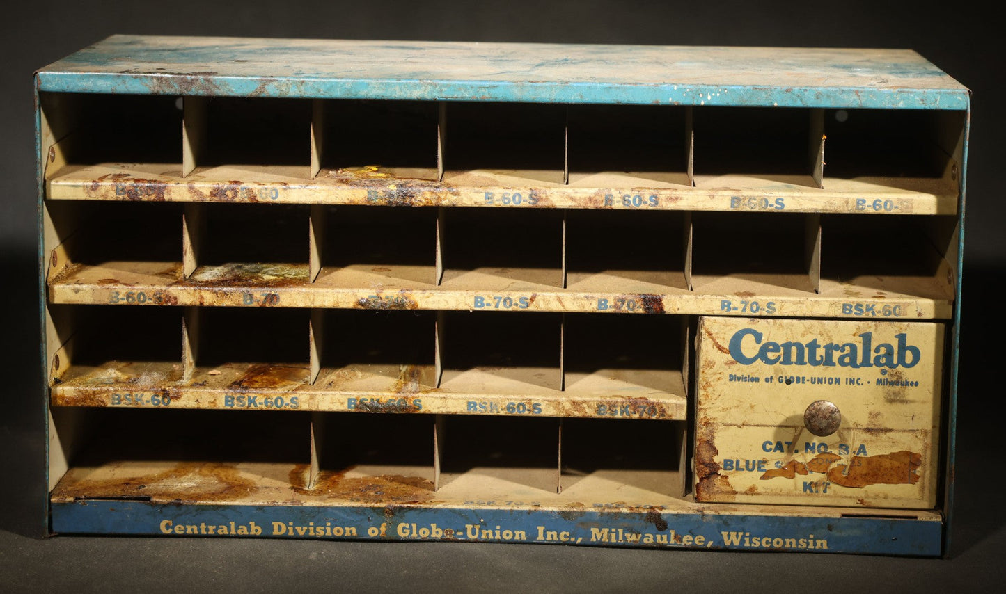 Vintage Centralab Division of Globe-Union Inc. Parts Cabinet Store Display, Milwaukee, Wisconsin, Note Very Dirty Interior