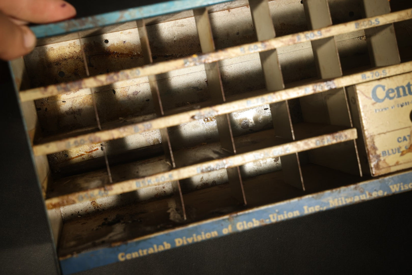 Vintage Centralab Division of Globe-Union Inc. Parts Cabinet Store Display, Milwaukee, Wisconsin, Note Very Dirty Interior