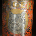 Lot 067 - Vintage Tiger Brand Plug Cut Tobacco Tin with Heavy Graphic Loss, Modified with Holes for Lamp Conversion, 11-1/2" H
