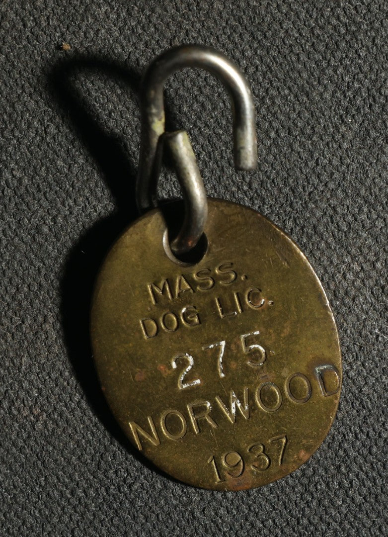 Pair of Vintage Dog Licenses, Norwood Mass 1937 and Maynard Mass 1926