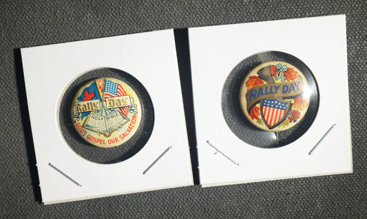 Pair of Rally Day Buttons, "God's Gospel Our Salvation"