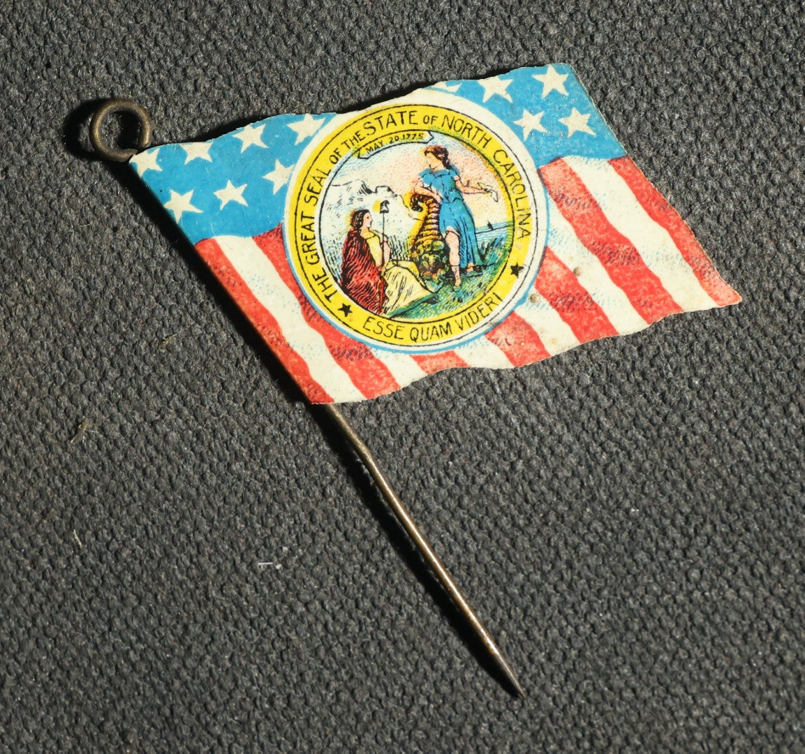 Pair of Flag Stick Pins, Philadelphia 1907 with American Flag, and Great State of North Carolina