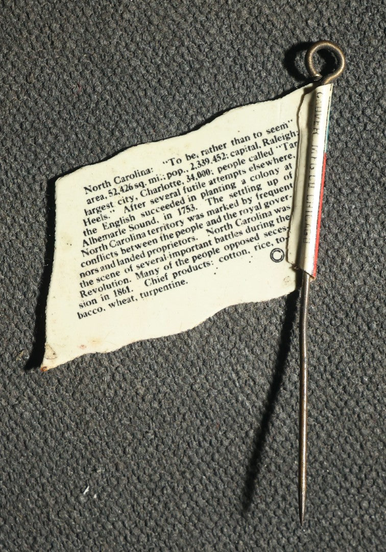 Pair of Flag Stick Pins, Philadelphia 1907 with American Flag, and Great State of North Carolina