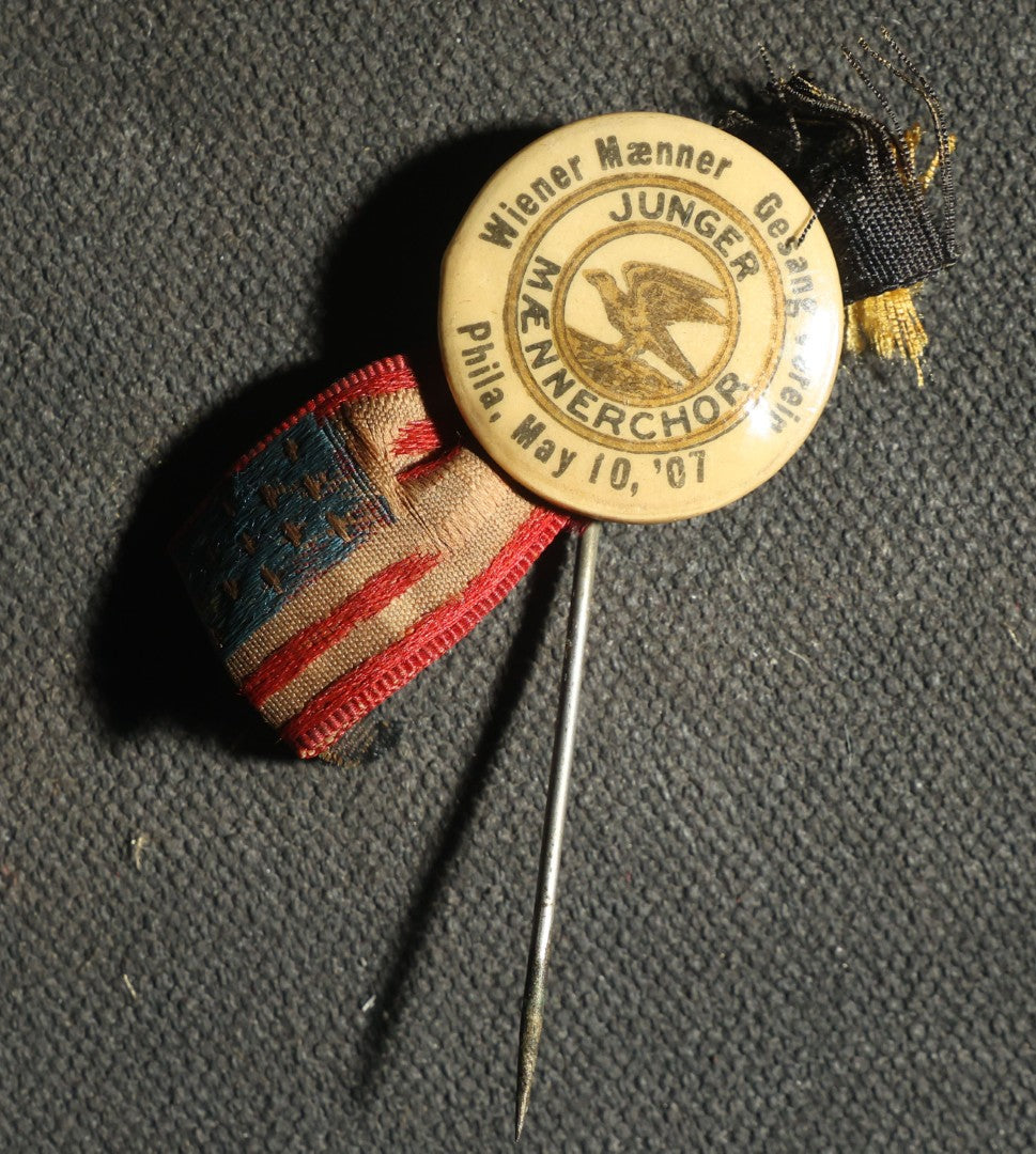 Pair of Flag Stick Pins, Philadelphia 1907 with American Flag, and Great State of North Carolina